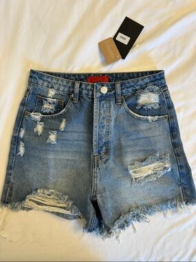 Signature Light Blue Distressed Denim Shorts